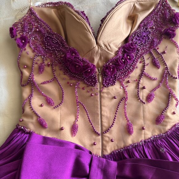 Tarik Ediz 90378 Dress Evening Dress ~US size 4 Purple Dress Beads and Lace NWT - Picture 6 of 15